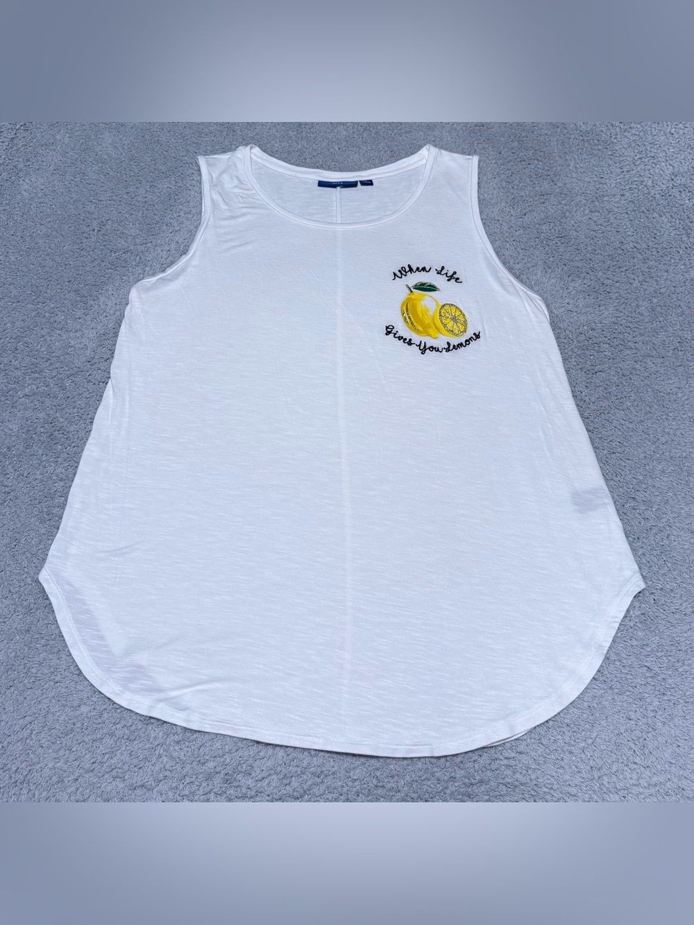 Apt. 9 Women's White Embroidered “When Life Gives You Lemons” Summer Tank Size L